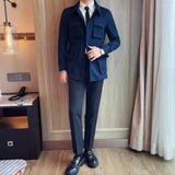 Men’s Cotton Canvas Multi-pocket Cargo Jacket, Rugged Casual Lapel Workwear Coat