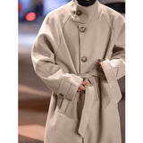 Men's British Style Hoodless Stand Collar Mid-length Coat
