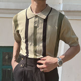 Casual Knit Lapel Collar Contrast Shirt