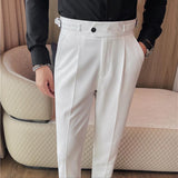 Mens Solid Color High Waist Pants Solid Color Slim Fit Trousers