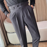 Mens Solid Color High Waist Pants Solid Color Slim Fit Trousers