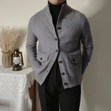 Mens Stand Collar Button Down Half Turtleneck Sweater