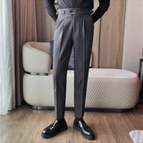 Mens Solid Color High Waist Pants Solid Color Slim Fit Trousers