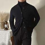 Mens Stand Collar Button Down Half Turtleneck Sweater
