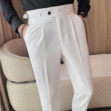 Mens Solid Color High Waist Pants Solid Color Slim Fit Trousers