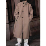 Men's British Style Hoodless Stand Collar Mid-length Coat
