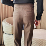 Mens Solid Color High Waist Pants Solid Color Slim Fit Trousers