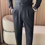 Mens Solid Color High Waist Pants Solid Color Slim Fit Trousers