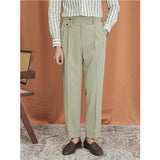 Men's High Waisted Pants Business Retro Seersucker Straight Casual Trousers