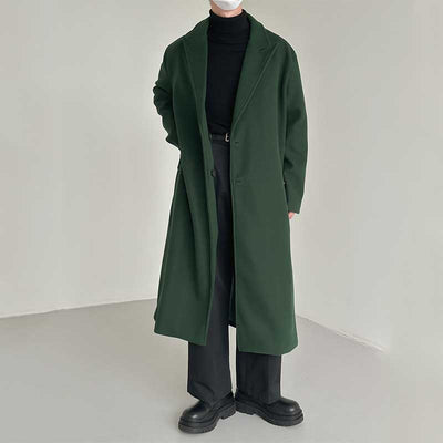 Men's Long Over-the-knee Woolen Coat, Thickened Solid Color Overcoat, Winter Warm Jacket