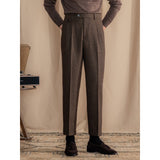 Italian Retro British Style Wool Herringbone Trousers