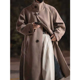 Men's British Style Hoodless Stand Collar Mid-length Coat