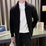 Mens Solid Color Zipper Green Fruit Collar Twisted Sweater