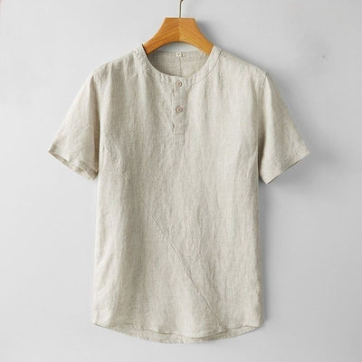 Casual Linen Stand-Collar T-Shirt