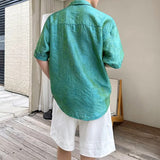Summer Pearlescent 3D Jacquard Brocade Short-Sleeve Shirt with Lapel Collar