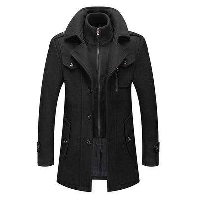 Men's Woolen Mid Length Coat with Scarf, Autumn Winter Overcoat, Casual Warm Jacket