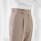 Men's Retro Slim High Waist Business Striped Casual Trousers