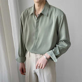 Men's Casual Loose Lapel Solid Color Long Sleeve Shirt