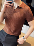 Knitted Hollow V-neck Polo Shirt