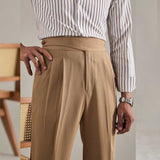 Men's High Waist Business Trousers, Retro Straight Leg Dress Pants, Vintage Style Formal Chinos