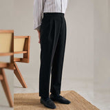 Men's High Waist Business Trousers, Retro Straight Leg Dress Pants, Vintage Style Formal Chinos