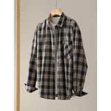 Cotton Color-blocked Plaid Shirt with Turn-down Collar