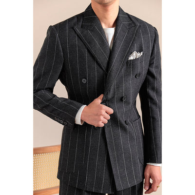Italian Double-breasted Striped Business Casual Blazer