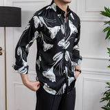 Men's Vintage British Print Lapel Long Sleeve Shirt