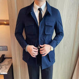 Men’s Cotton Canvas Multi-pocket Cargo Jacket, Rugged Casual Lapel Workwear Coat