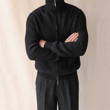 Mens Thickened Solid Color Warm Zipper Sweater