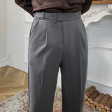 Men's High Waisted Straight Casual Trousers, Loose Fit Retro Pants, Everyday Chinos