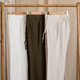 Breathable Linen High-Waisted Elastic-Waist Casual Pants