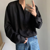 Men's Casual Loose Solid Color Chiffon Collarless Shirt