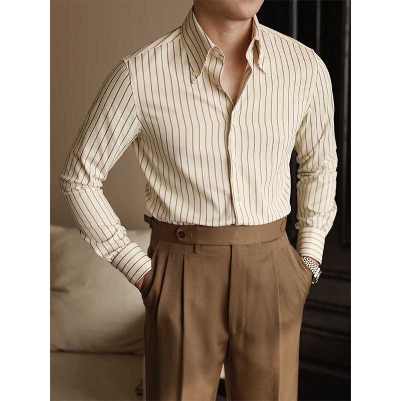 casual striped dress shirt Cotton Stripe Casual Shirt - Black
