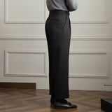 Men's Retro Slim High Waist Pleated Business Trousers