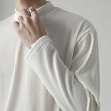 Men's Half High Neck Round Neck Loose Long Sleeve Solid Color T-Shirt