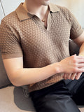 Knitted Hollow V-neck Polo Shirt