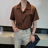 Men's Belt Panel Short Sleeve Shirt