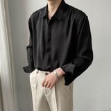 Men's Casual Loose Lapel Solid Color Long Sleeve Shirt