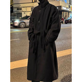 Men's British Style Hoodless Stand Collar Mid-length Coat