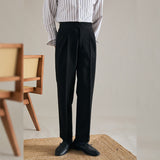 Men's High Waist Business Trousers, Retro Straight Leg Dress Pants, Vintage Style Formal Chinos