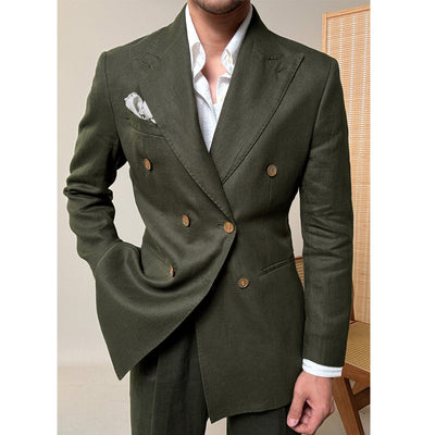 Summer 100% Linen Naples Peaked Lapel Casual Thin Blazer