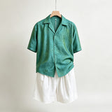 Summer Pearlescent 3D Jacquard Brocade Short-Sleeve Shirt with Lapel Collar