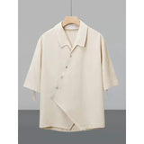 Drapey Ice Silk Short-Sleeve Shirt with Placket Detail
