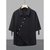 Drapey Ice Silk Short-Sleeve Shirt with Placket Detail