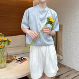 Satin Jacquard 3D-Textured Short-Sleeve Pullover Casual Shirt