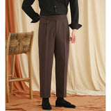 Men's High Waist Straight Leg Hem Adjustable Trousers