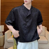 Satin Jacquard 3D-Textured Short-Sleeve Pullover Casual Shirt