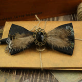 Black Feather Beaded Bow Tie