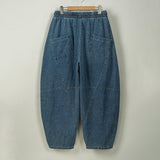 Vintage Washed Denim Cross Front Kimono Coat Harem Pants Two-piece set